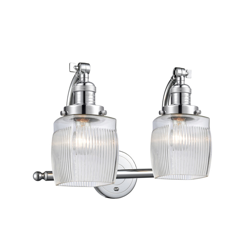 Colton Bath Vanity Light shown in the Polished Chrome finish with a Clear Halophane shade