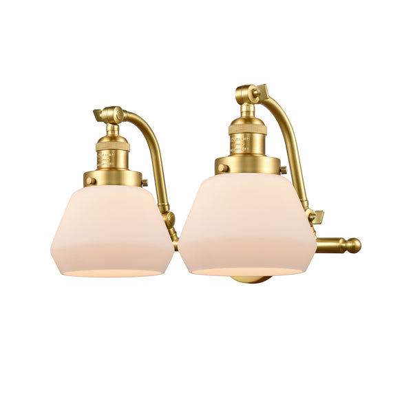 Fulton Bath Vanity Light shown in the Satin Gold finish with a Matte White shade