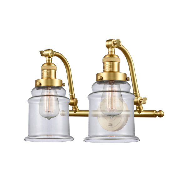 Canton Bath Vanity Light shown in the Satin Gold finish with a Clear shade