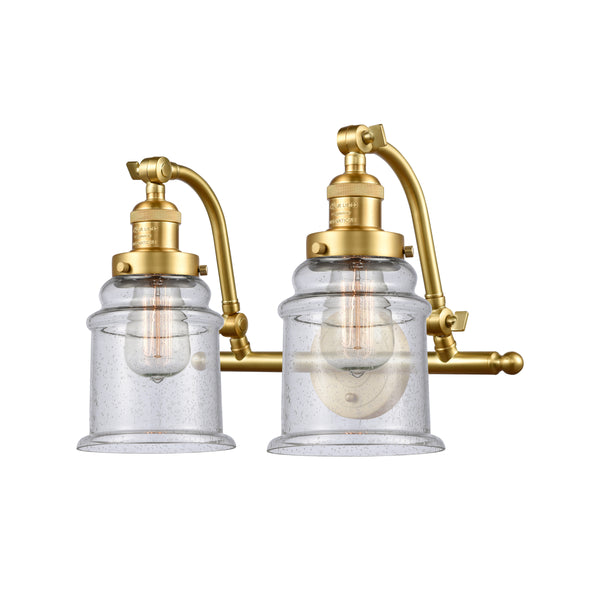 Canton Bath Vanity Light shown in the Satin Gold finish with a Seedy shade