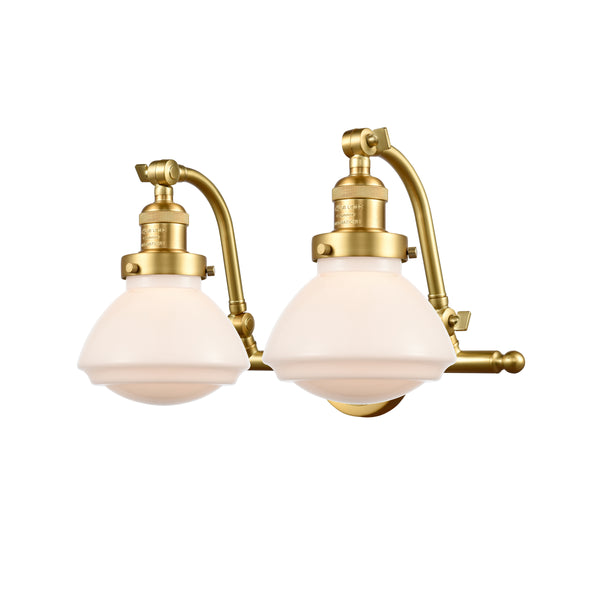 Olean Bath Vanity Light shown in the Satin Gold finish with a Matte White shade