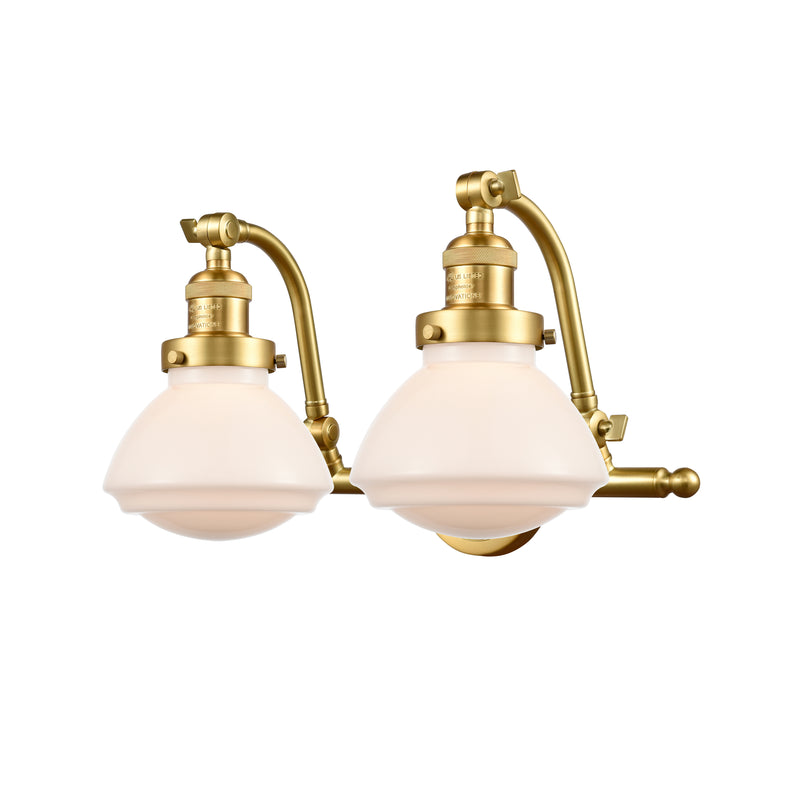 Olean Bath Vanity Light shown in the Satin Gold finish with a Matte White shade