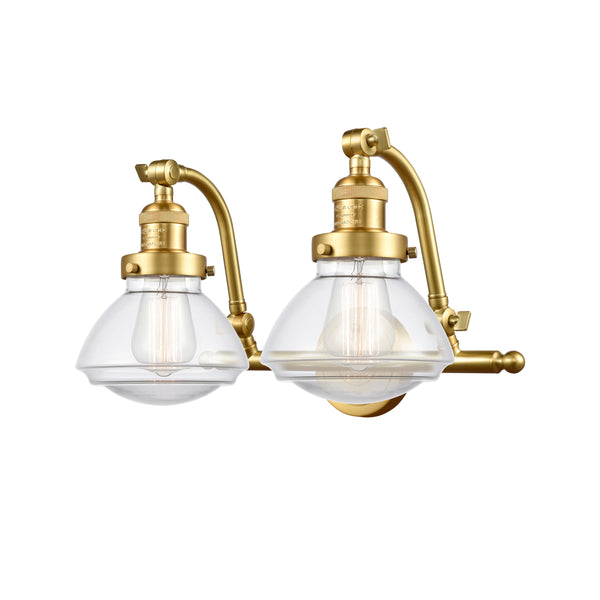 Olean Bath Vanity Light shown in the Satin Gold finish with a Clear shade