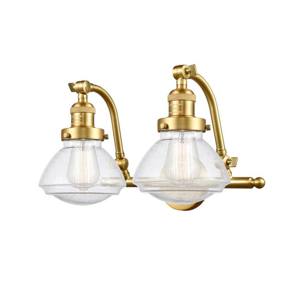 Olean Bath Vanity Light shown in the Satin Gold finish with a Seedy shade