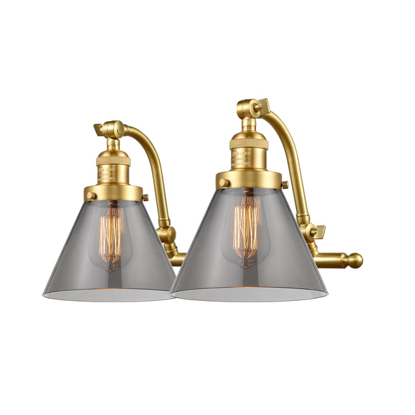 Cone Bath Vanity Light shown in the Satin Gold finish with a Plated Smoke shade