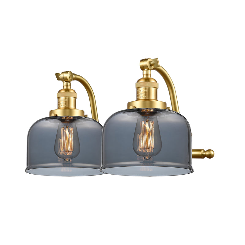 Bell Bath Vanity Light shown in the Satin Gold finish with a Plated Smoke shade