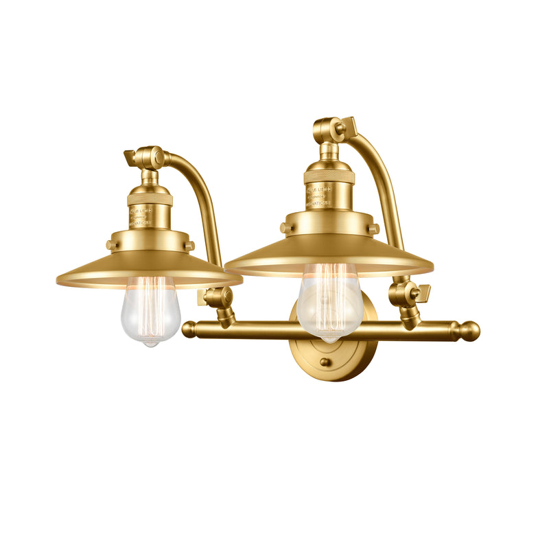 Railroad Bath Vanity Light shown in the Satin Gold finish with a Satin Gold shade