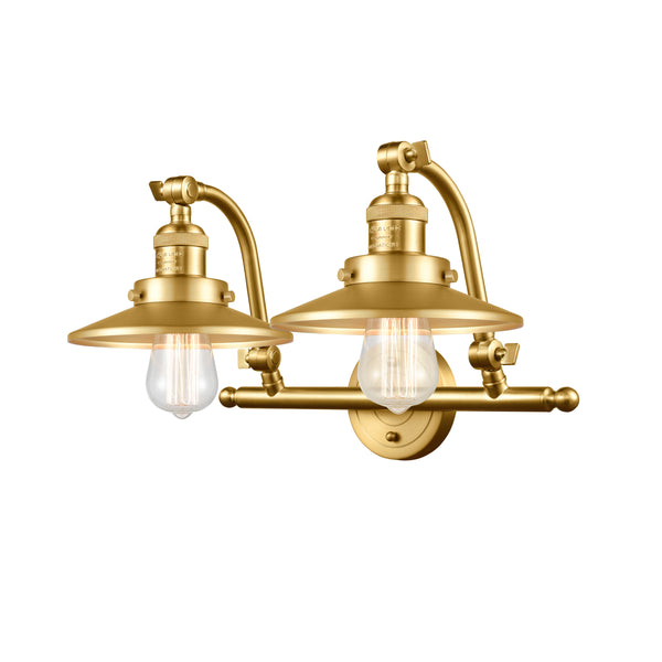 Railroad Bath Vanity Light shown in the Satin Gold finish with a Satin Gold shade