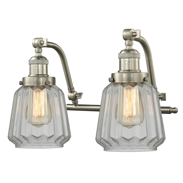 Chatham Bath Vanity Light shown in the Brushed Satin Nickel finish with a Clear shade