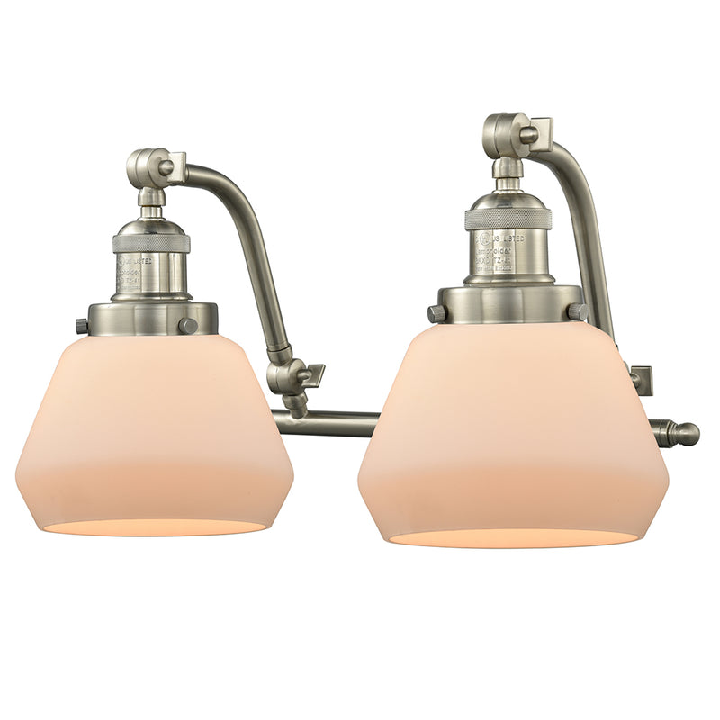 Fulton Bath Vanity Light shown in the Brushed Satin Nickel finish with a Matte White shade