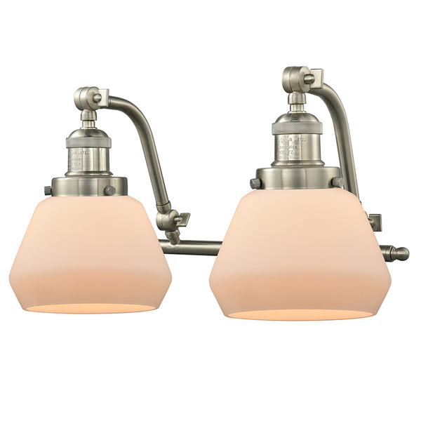 Fulton Bath Vanity Light shown in the Brushed Satin Nickel finish with a Matte White shade