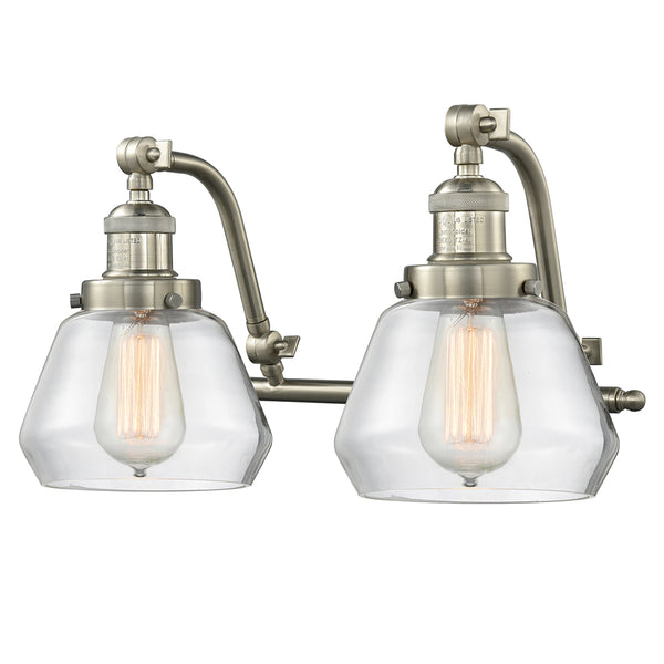 Fulton Bath Vanity Light shown in the Brushed Satin Nickel finish with a Clear shade