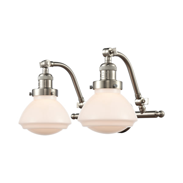 Olean Bath Vanity Light shown in the Brushed Satin Nickel finish with a Matte White shade