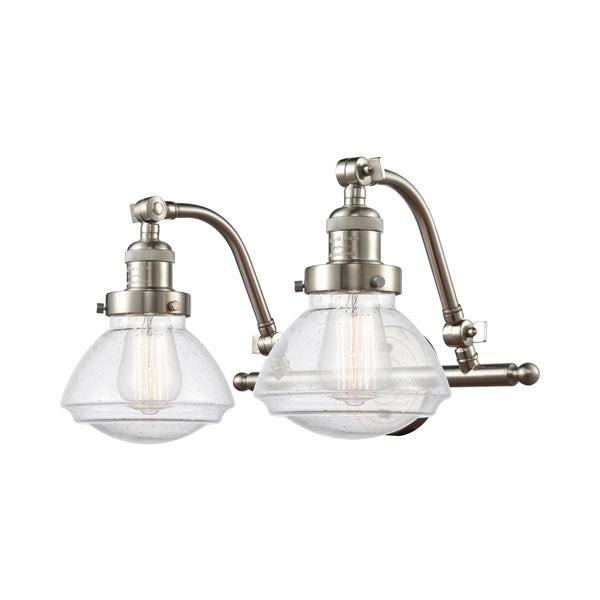Olean Bath Vanity Light shown in the Brushed Satin Nickel finish with a Seedy shade