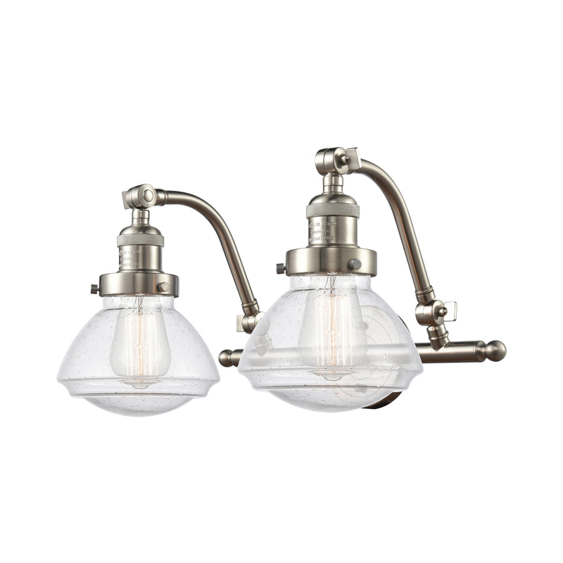 Olean Bath Vanity Light shown in the Brushed Satin Nickel finish with a Seedy shade