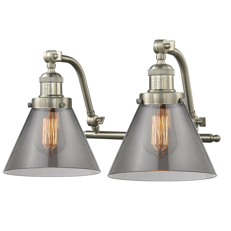 Cone Bath Vanity Light shown in the Brushed Satin Nickel finish with a Plated Smoke shade