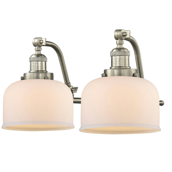 Bell Bath Vanity Light shown in the Brushed Satin Nickel finish with a Matte White shade