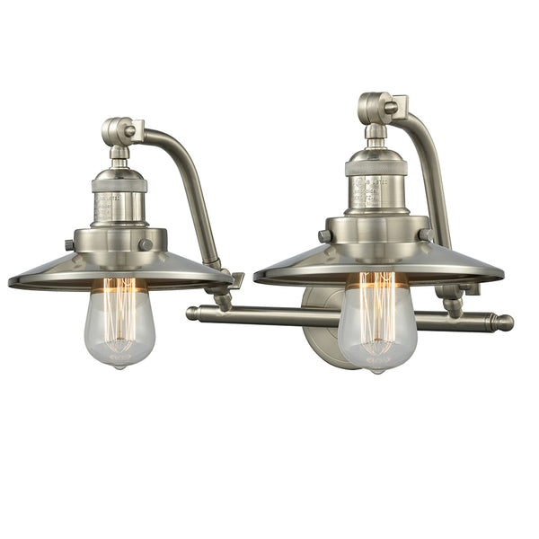 Railroad Bath Vanity Light shown in the Brushed Satin Nickel finish with a Brushed Satin Nickel shade