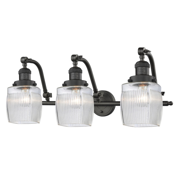 Colton Bath Vanity Light shown in the Oil Rubbed Bronze finish with a Clear Halophane shade