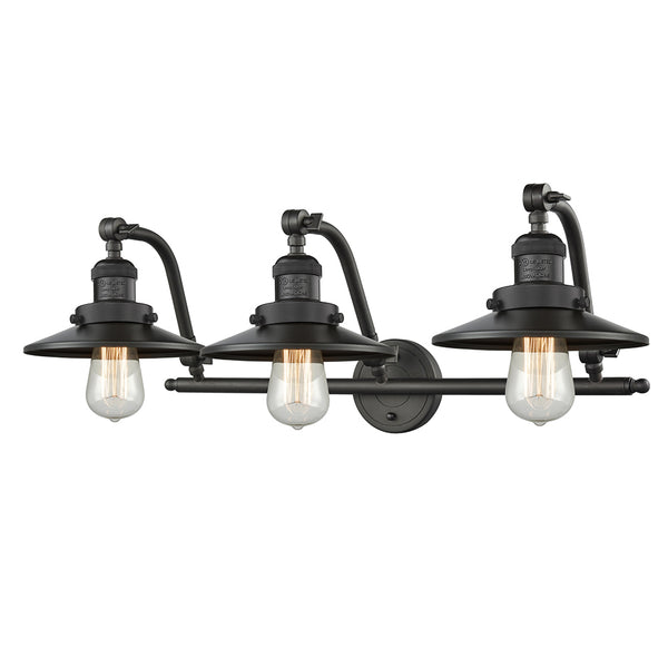 Railroad Bath Vanity Light shown in the Oil Rubbed Bronze finish with a Oil Rubbed Bronze shade