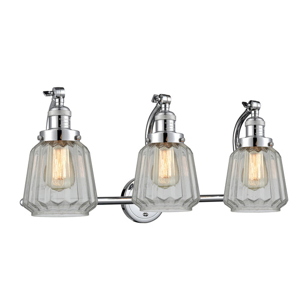 Chatham Bath Vanity Light shown in the Polished Chrome finish with a Clear shade