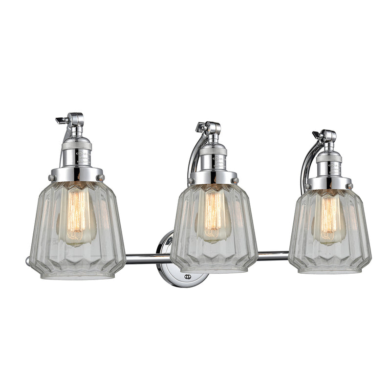 Chatham Bath Vanity Light shown in the Polished Chrome finish with a Clear shade