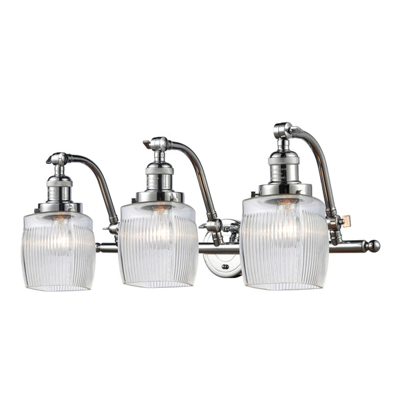 Colton Bath Vanity Light shown in the Polished Chrome finish with a Clear Halophane shade