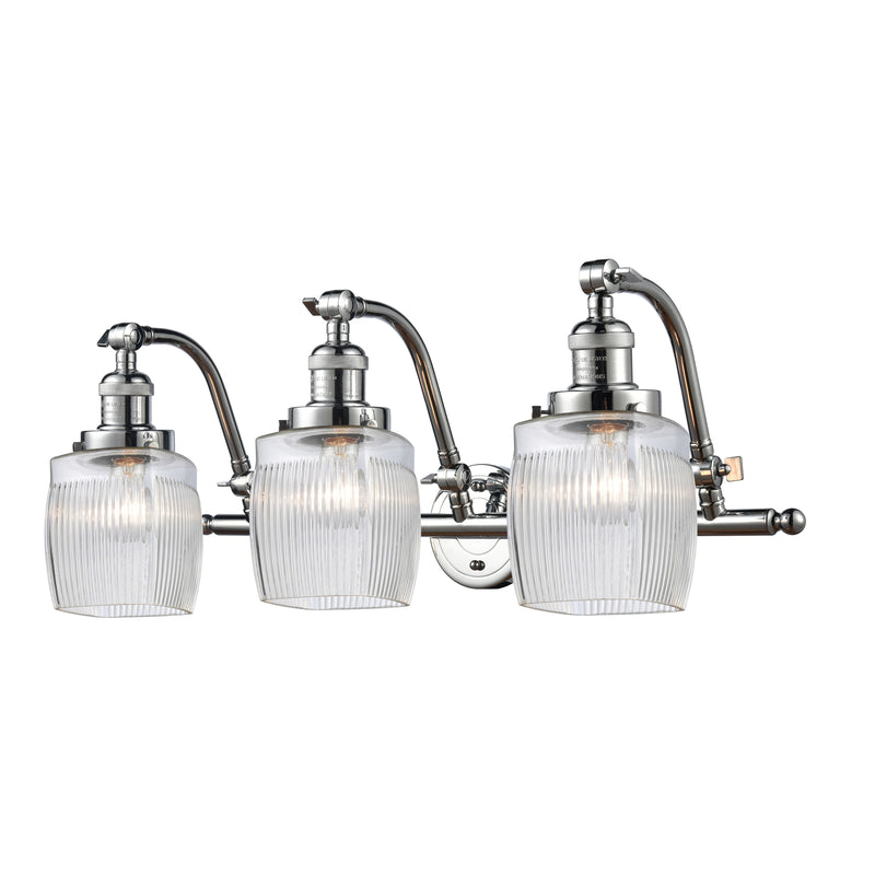 Colton Bath Vanity Light shown in the Polished Chrome finish with a Clear Halophane shade