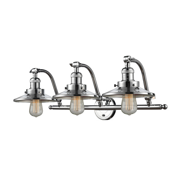 Railroad Bath Vanity Light shown in the Polished Chrome finish with a Polished Chrome shade
