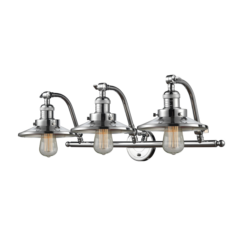 Railroad Bath Vanity Light shown in the Polished Chrome finish with a Polished Chrome shade