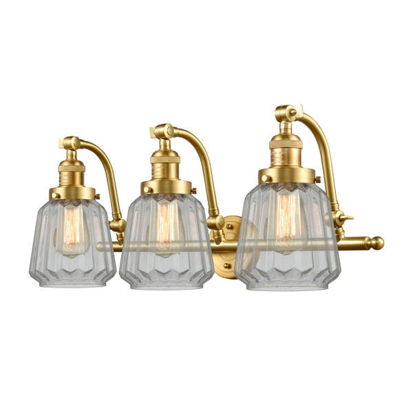 Chatham Bath Vanity Light shown in the Satin Gold finish with a Clear shade