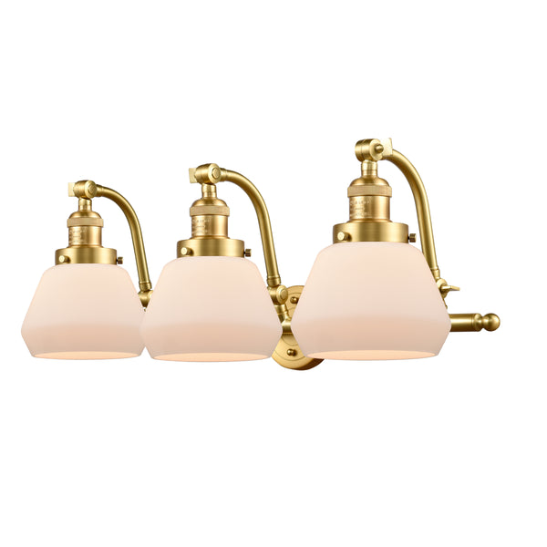 Fulton Bath Vanity Light shown in the Satin Gold finish with a Matte White shade