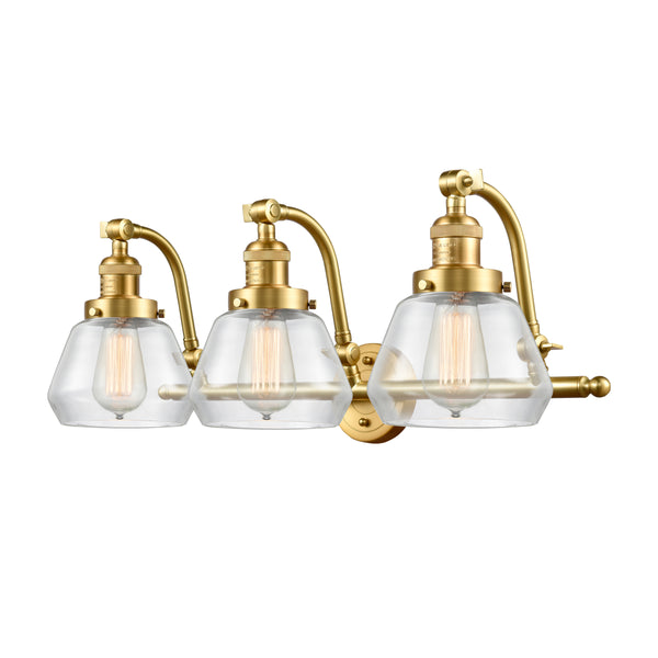 Fulton Bath Vanity Light shown in the Satin Gold finish with a Clear shade
