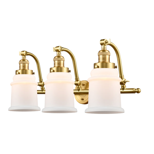 Canton Bath Vanity Light shown in the Satin Gold finish with a Matte White shade