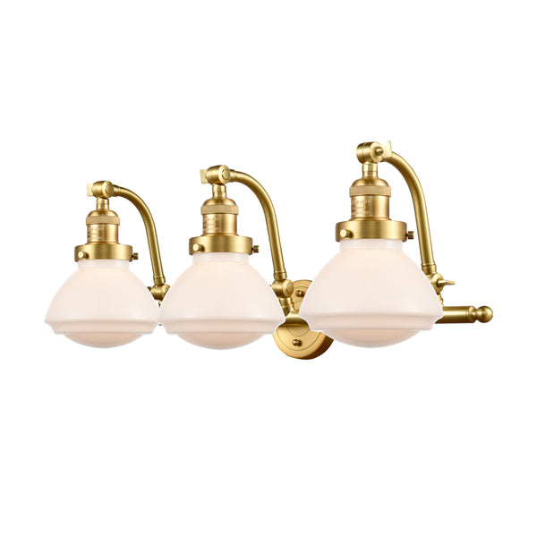 Olean Bath Vanity Light shown in the Satin Gold finish with a Matte White shade