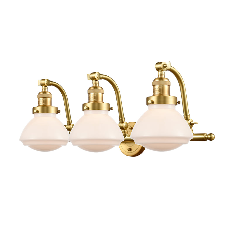 Olean Bath Vanity Light shown in the Satin Gold finish with a Matte White shade
