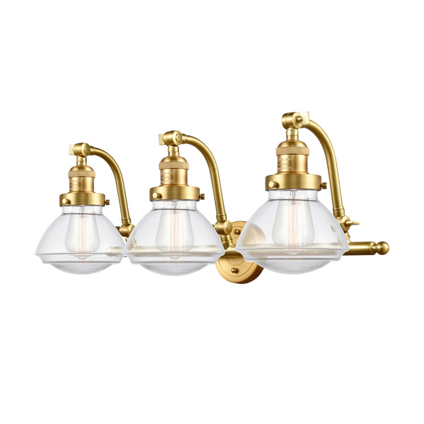 Olean Bath Vanity Light shown in the Satin Gold finish with a Clear shade