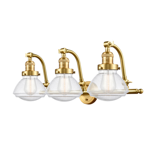 Olean Bath Vanity Light shown in the Satin Gold finish with a Seedy shade