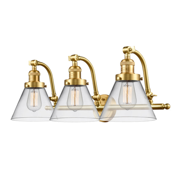 Cone Bath Vanity Light shown in the Satin Gold finish with a Clear shade