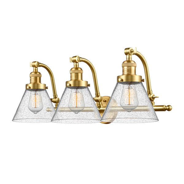 Cone Bath Vanity Light shown in the Satin Gold finish with a Seedy shade