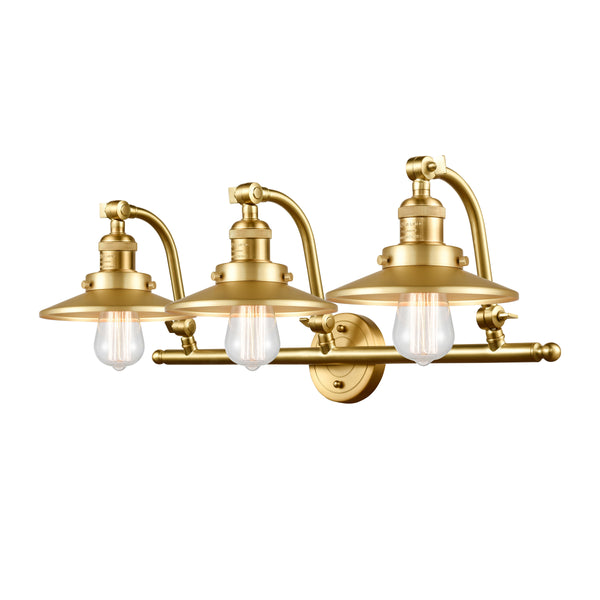 Railroad Bath Vanity Light shown in the Satin Gold finish with a Satin Gold shade