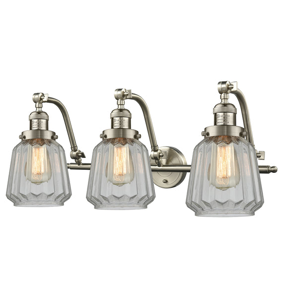 Chatham Bath Vanity Light shown in the Brushed Satin Nickel finish with a Clear shade