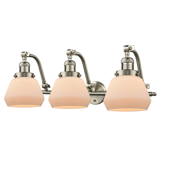 Fulton Bath Vanity Light shown in the Brushed Satin Nickel finish with a Matte White shade