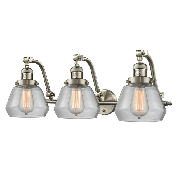 Fulton Bath Vanity Light shown in the Brushed Satin Nickel finish with a Clear shade