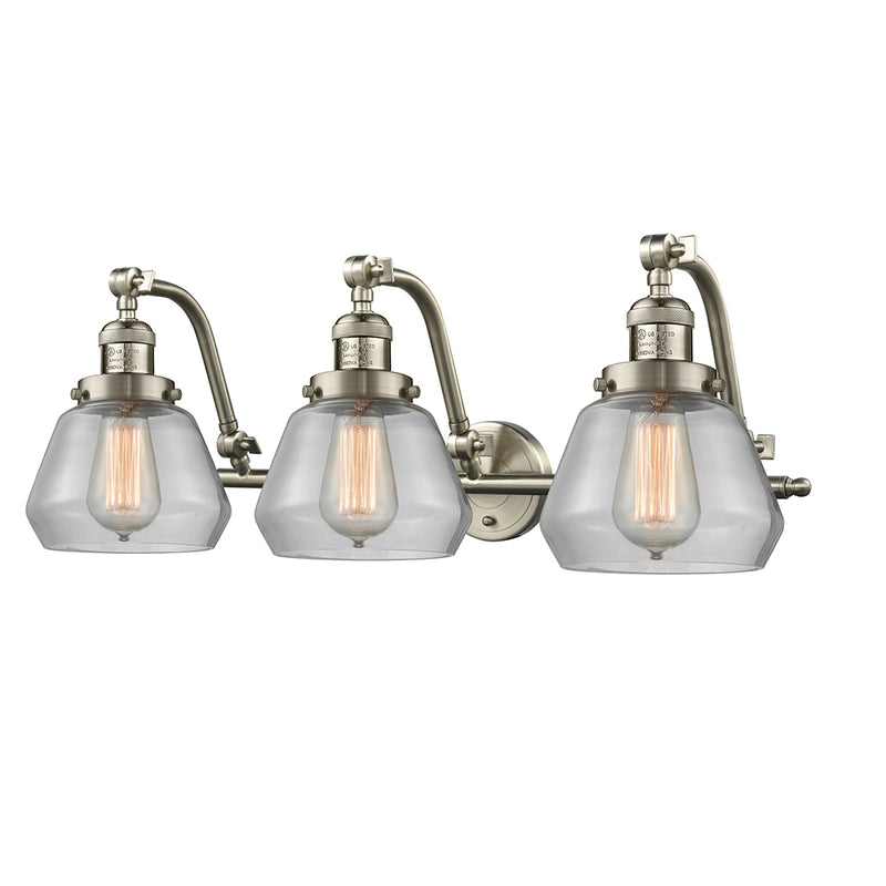 Fulton Bath Vanity Light shown in the Brushed Satin Nickel finish with a Clear shade