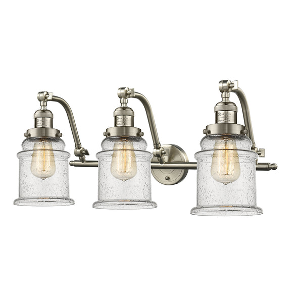 Canton Bath Vanity Light shown in the Brushed Satin Nickel finish with a Seedy shade