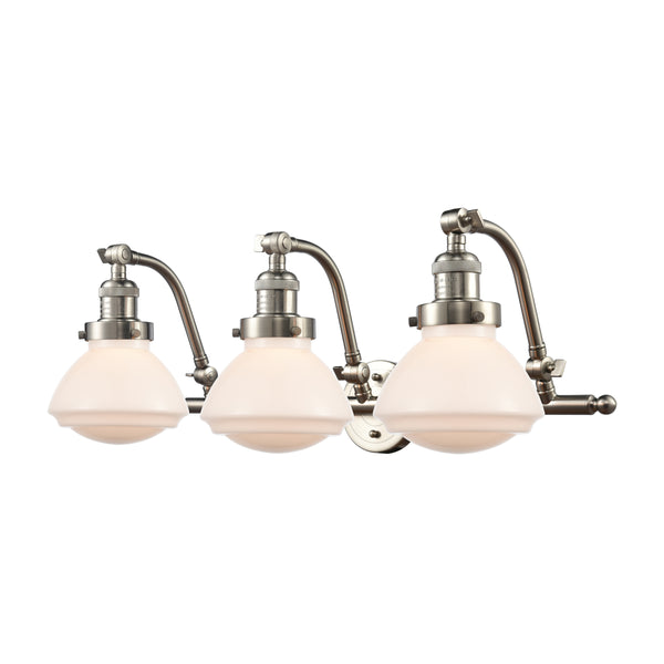 Olean Bath Vanity Light shown in the Brushed Satin Nickel finish with a Matte White shade