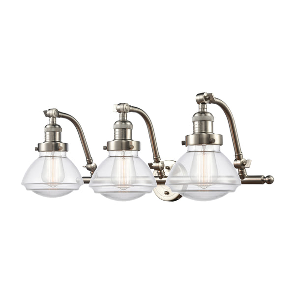 Olean Bath Vanity Light shown in the Brushed Satin Nickel finish with a Clear shade