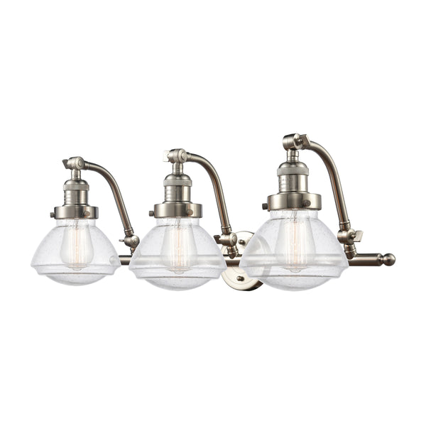 Olean Bath Vanity Light shown in the Brushed Satin Nickel finish with a Seedy shade
