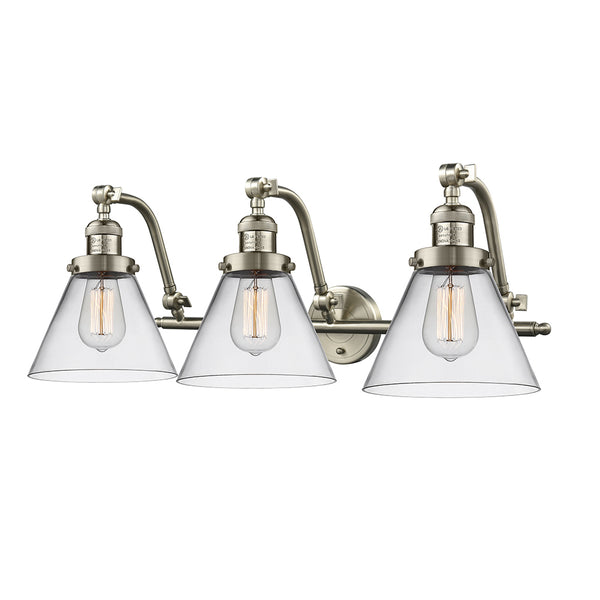 Cone Bath Vanity Light shown in the Brushed Satin Nickel finish with a Clear shade